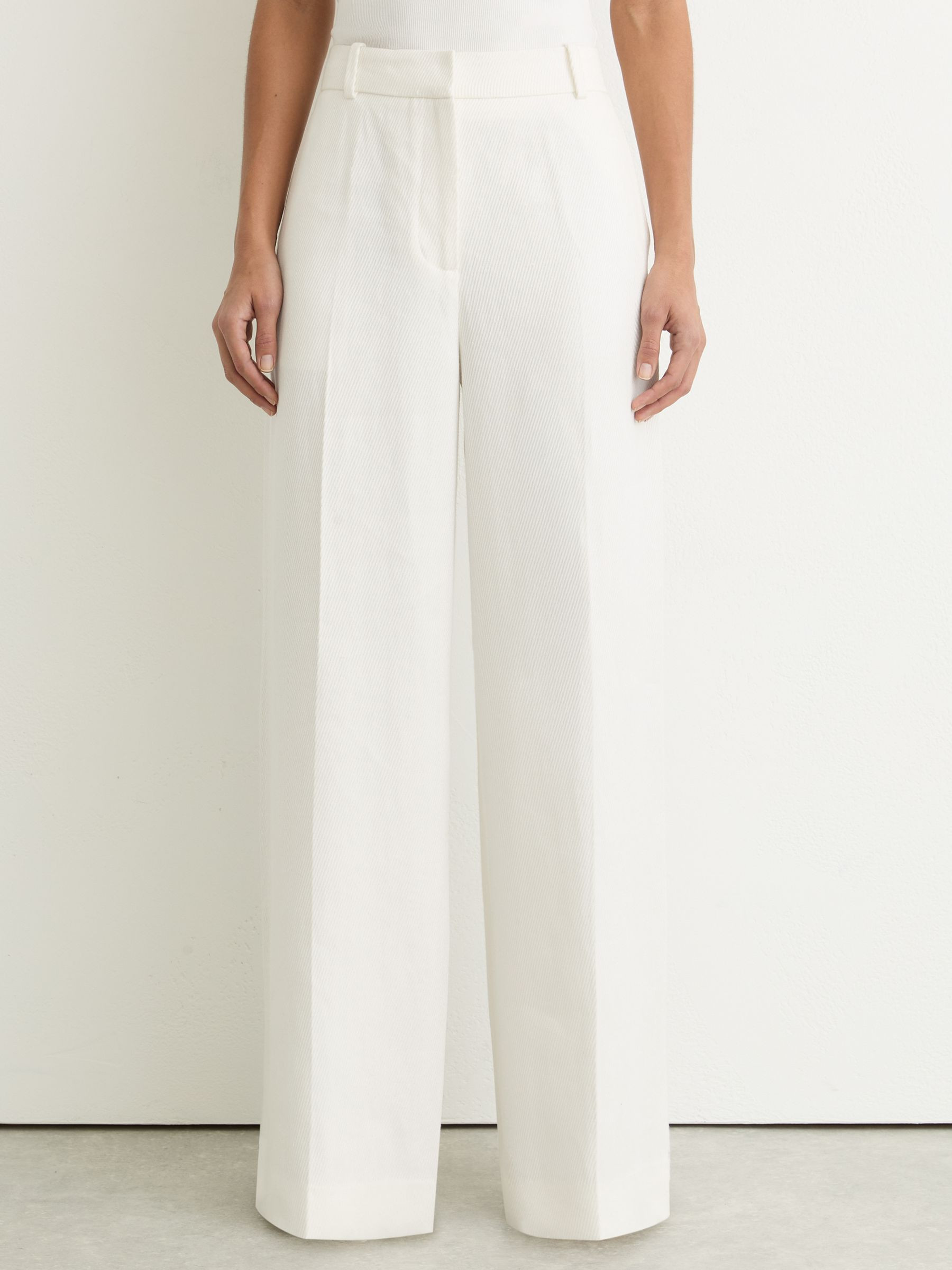 Linen-Blend Wide-Leg Trousers in White | Reiss UK