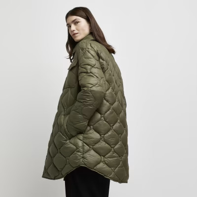 Khaki quilted longline shacket | River Island (UK & IE)