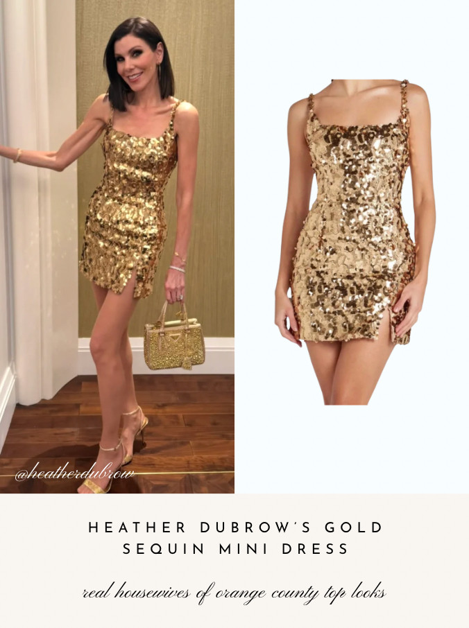 Heather Dubrow's Gold Sequin Mini Dress 📸 + Info: @heatherdubrow 

 