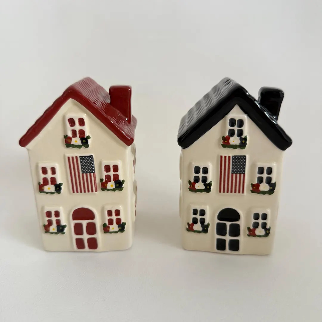Blue Red House Ceramic Salt and Pepper Shaker Set New | Etsy (US)