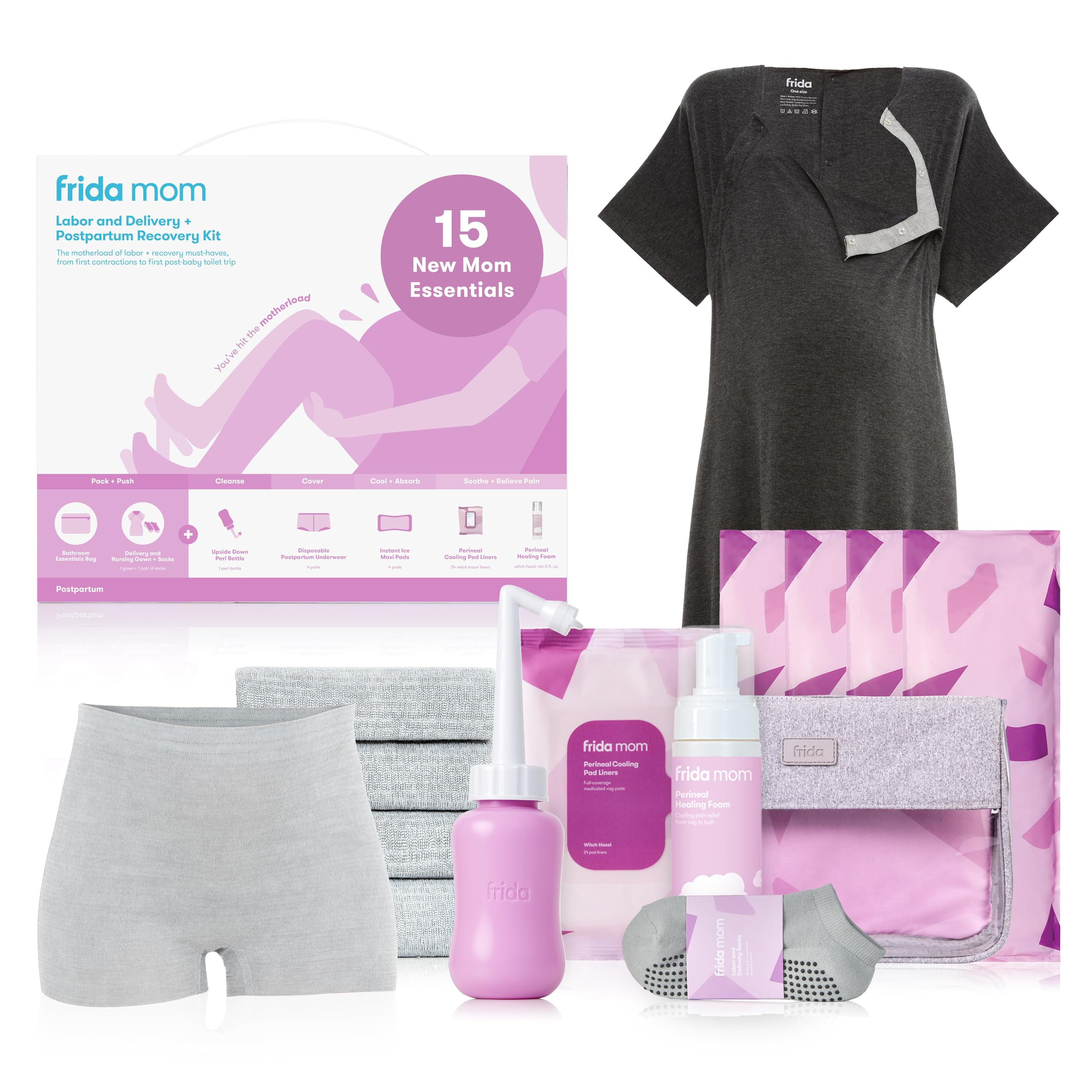 Frida Mom 15pc Labor & Postpartum Kit Gift Set for Baby Showers & Mom to Be, Includes Peri Bottle... | Amazon (US)