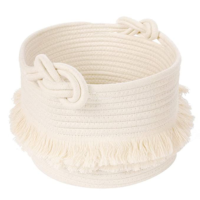 CherryNow Small Woven Storage Baskets Cotton Rope Decorative Hamper for Diaper, Blankets, Magazin... | Amazon (US)