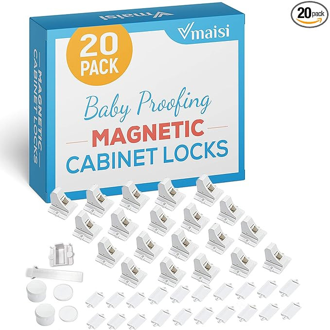 20 Pack Magnetic Cabinet Locks Baby Proofing - Vmaisi Children Proof Cupboard Drawers Latches - A... | Amazon (US)