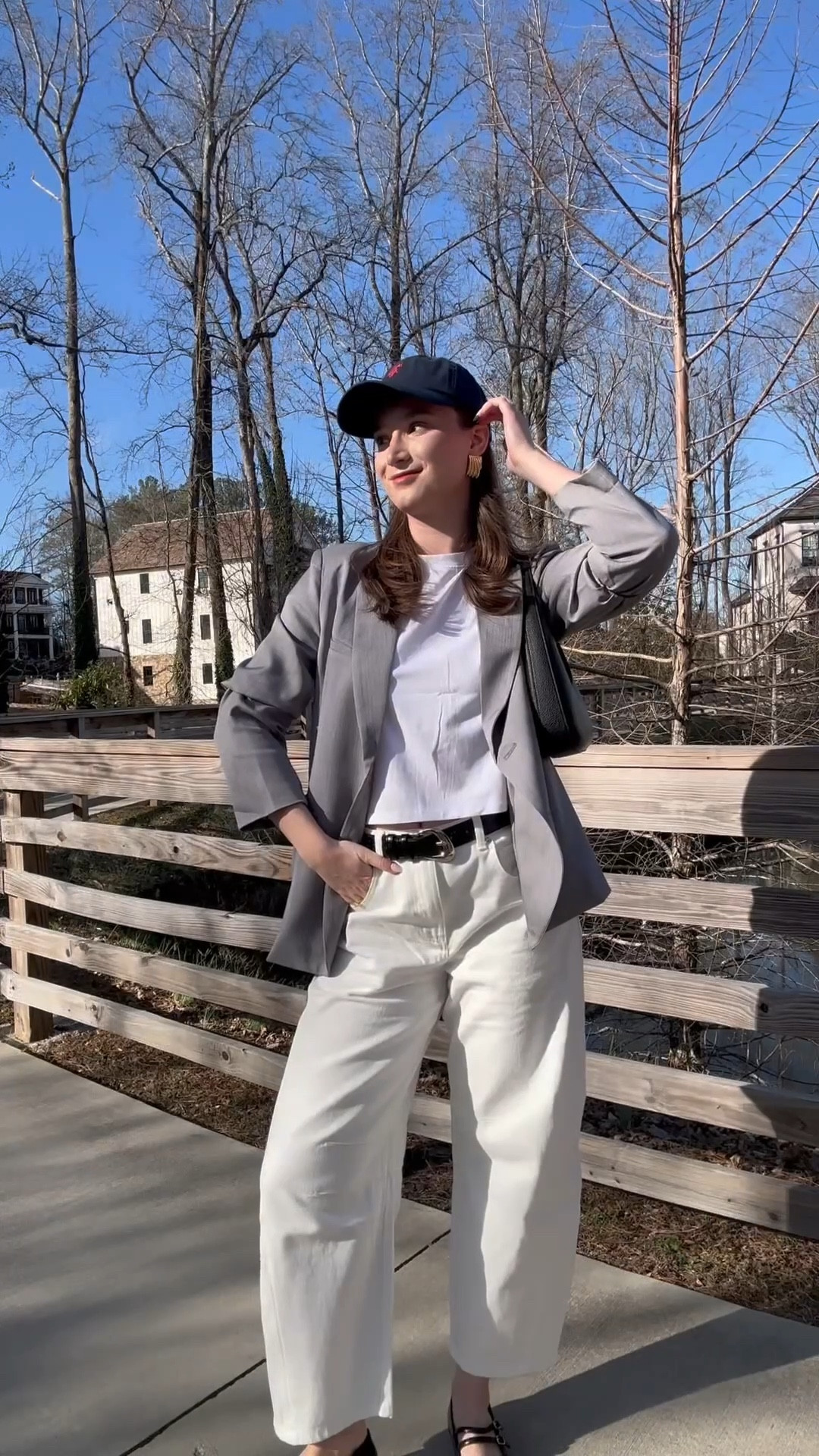 Grey oversized blazer, tan trench coat, white crop top , blue baseball, Ralph Lauren, baseball hat, chunky gold earrings, retro sunglasses, straight jeans, white barrel jeans, Amazon jeans, ballet flats, black handbag, chunky, gold watch, spring accessories, Amazon spring accessories, spring outfit, Pinterest spring outfit info, Casual spring outfit, date night outfit

#LTKShoeCrush #LTKItBag #LTKSeasonal