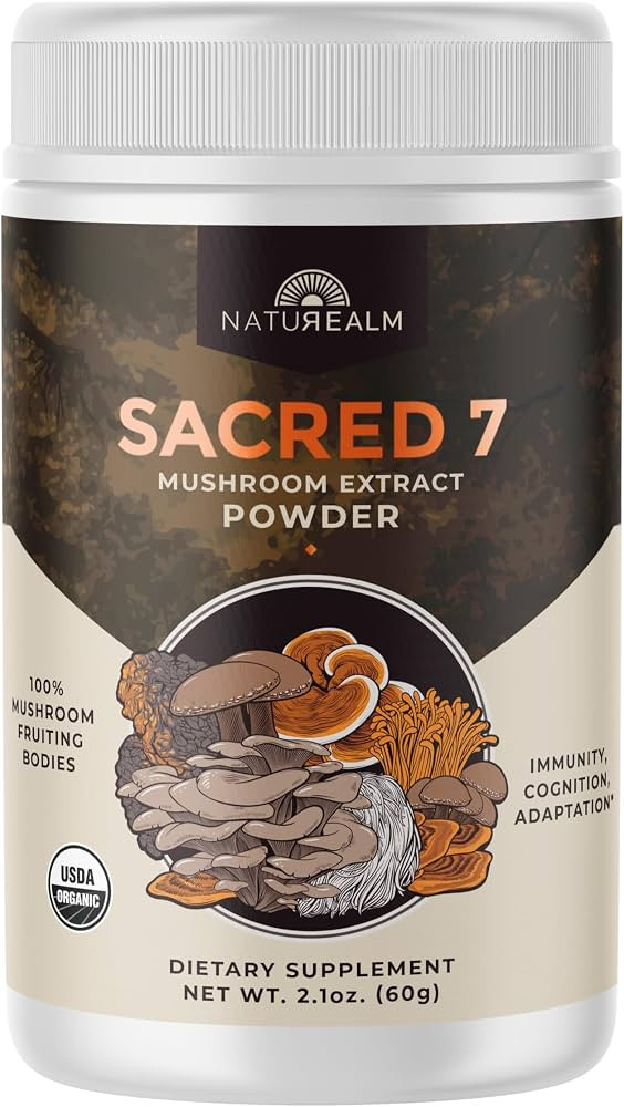 Naturealm Sacred 7 Mushroom Powder Supplement – Boost Immunity, Focus, Vegan, Non-GMO – Lion... | Amazon (US)