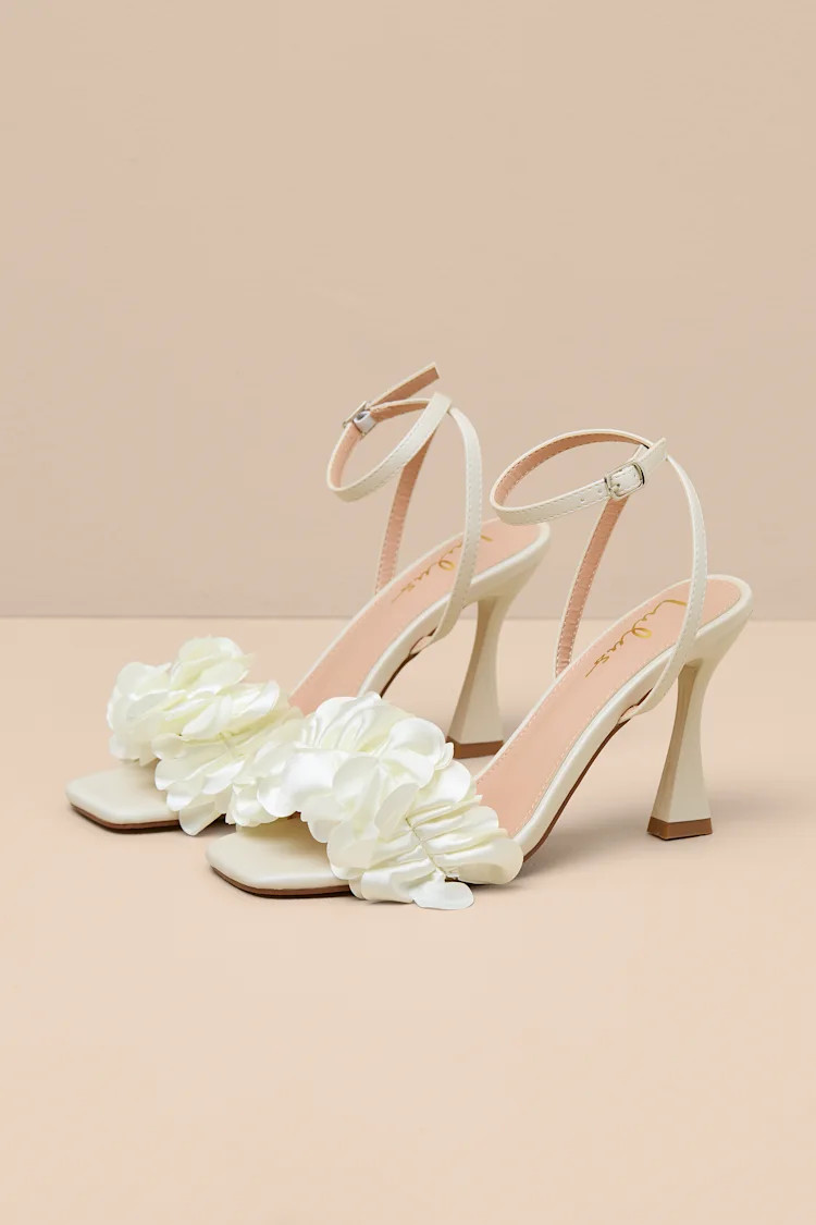Kappa White Satin Ruffled Ankle Strap High Heel Sandals | Lulus