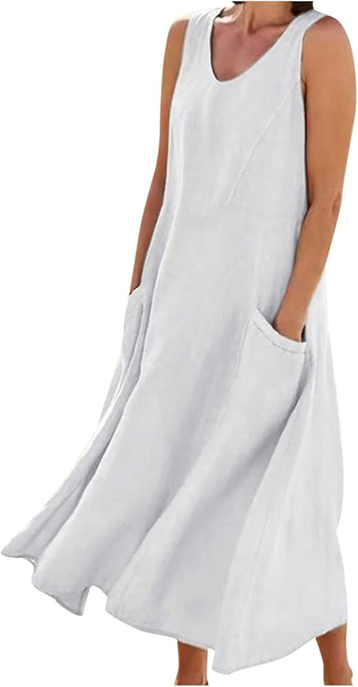 Cotton Linen Maxi Dress for Women 2025 Summer Boho Casual Beach Dresses Sleeveless Solid Long Dre... | Amazon (US)