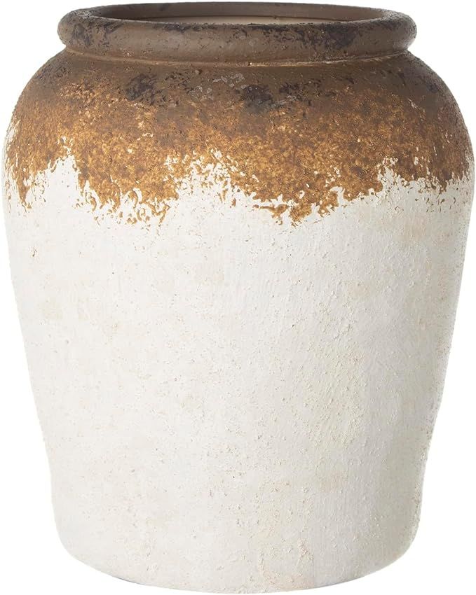 Modern Round Ceramic Vase, Rustic Beige White Decorative Flower Vase Wide Mouth, Boho Vases for D... | Amazon (US)