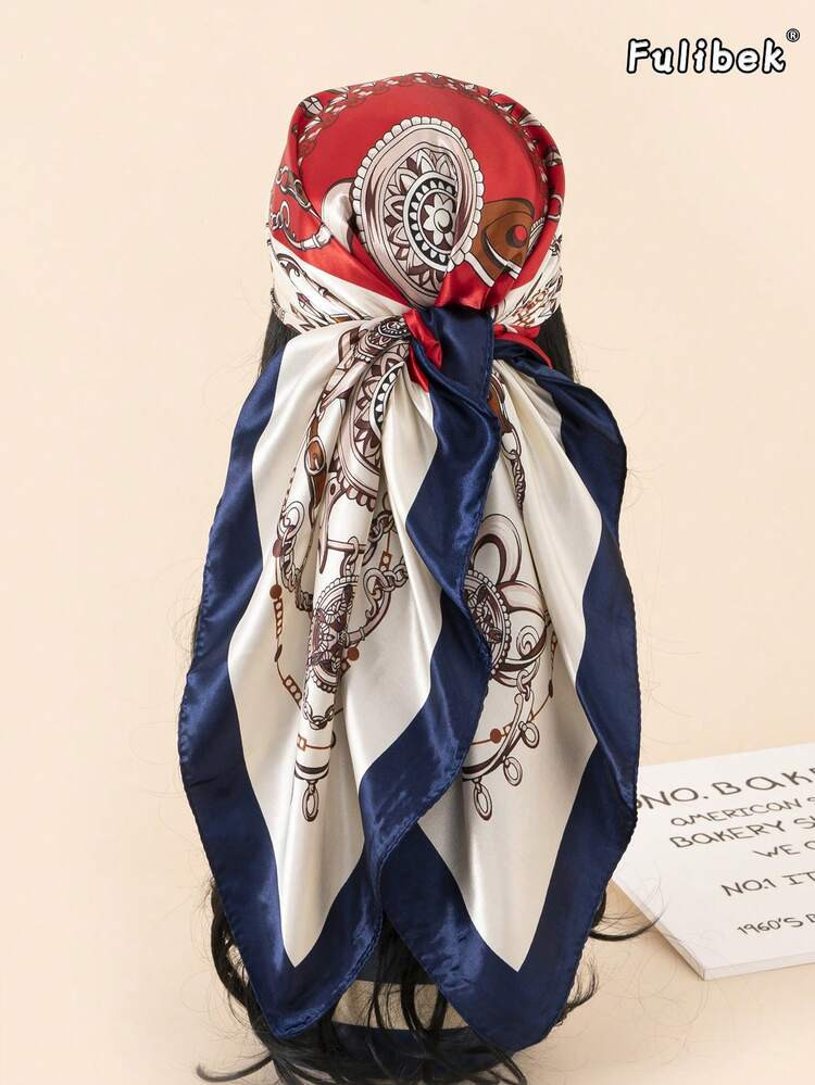 1pc Women's 90cm Printed Square Scarf, Silk Scarf, Bandana, Head Wrap, Headband, Hijab, Hair Accessories, Suitable For Beach, Vacation And Daily Wear, Adds Style To Your Look, Spring/Summer | SHEIN