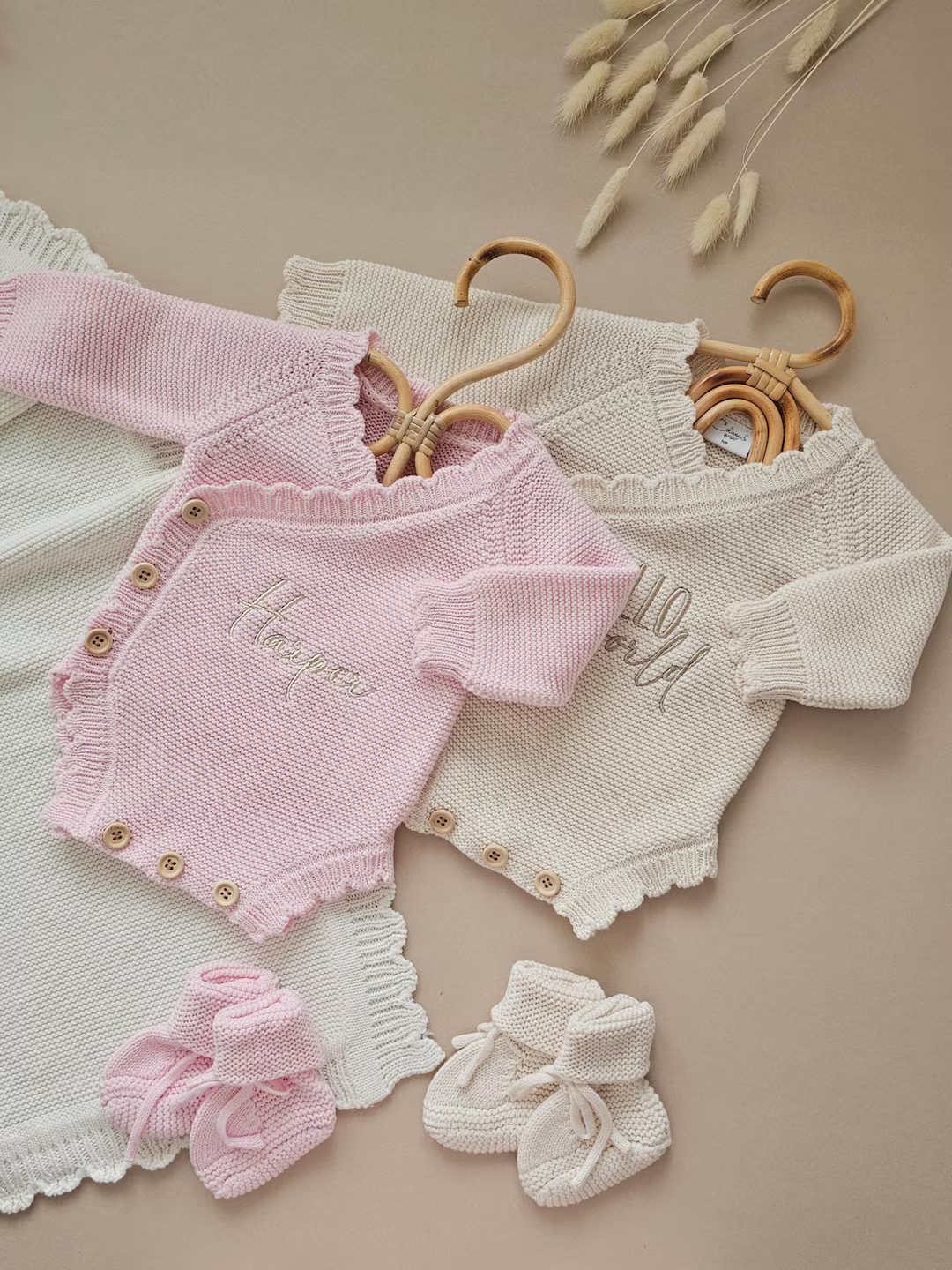 Personalised Baby Scalloped Romper, Luxury Neutral Set, Newborn Beige, Announcement Bodysuit, Bab... | Etsy (US)
