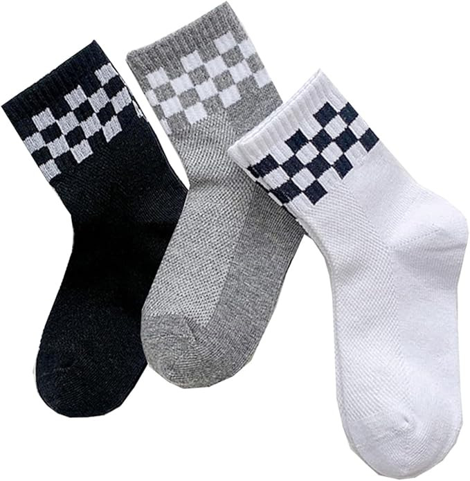 Kids Novelty Checkered Crew Socks Cotton Anklet Socks for Toddler Little Big Boys Girls Socks | Amazon (US)