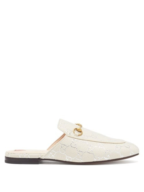 Gucci - Princetown Logo-jacquard Canvas Backless Loafers - Womens - White Silver | Matches (UK)
