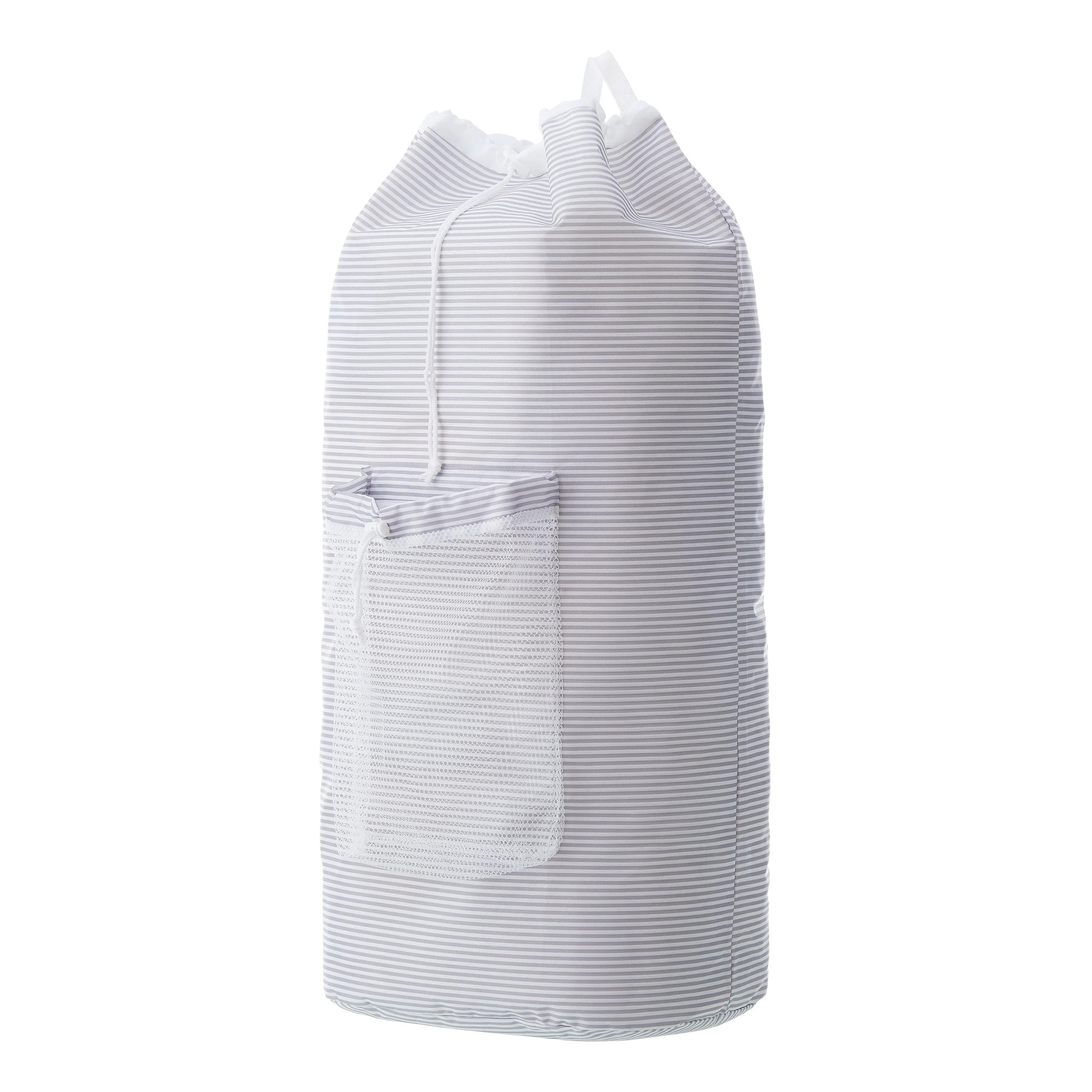 Mainstays Arctic White and Soft Silver Backpack Laundry Bag with Mesh Pocket 15"W x 11"D x 32"H, ... | Walmart (US)