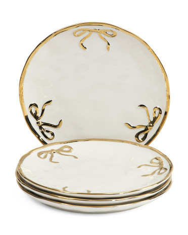 Set Of 4 Hand Painted Bow Dinner Plates | TJ Maxx