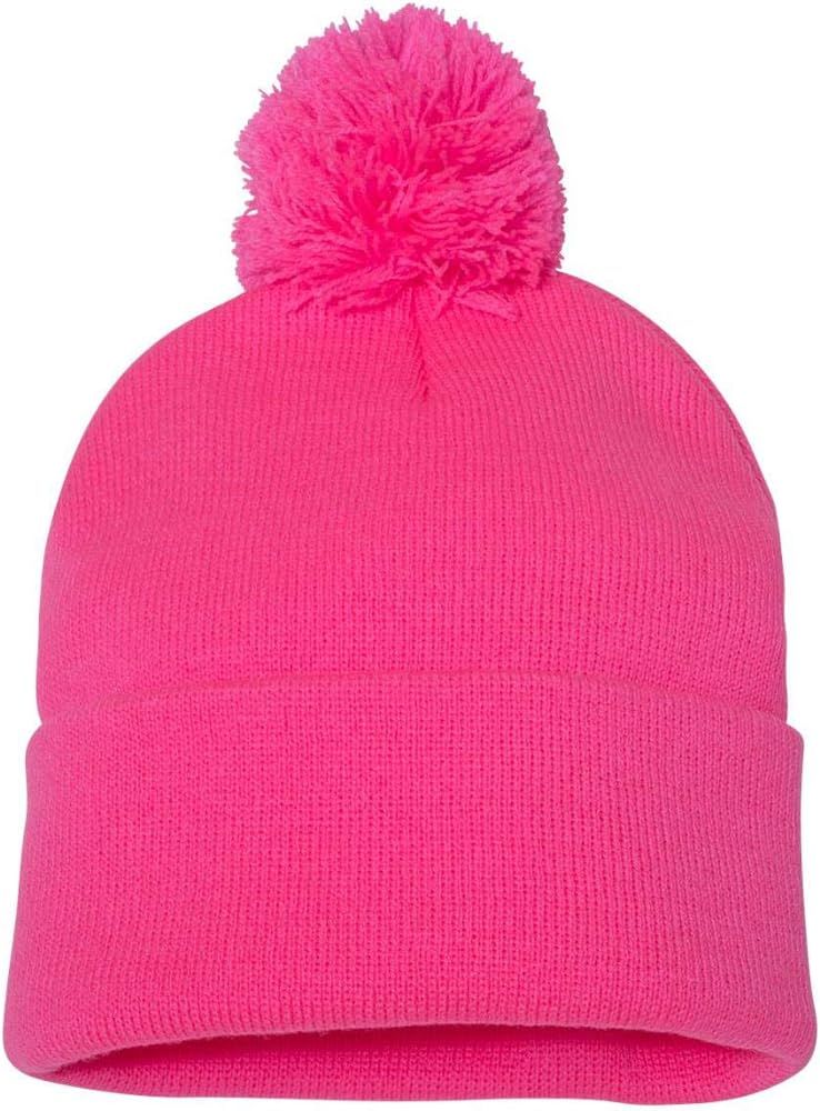 Sportsman Pom-Pom 12" Knit Beanie One Size Neon Pink | Amazon (US)