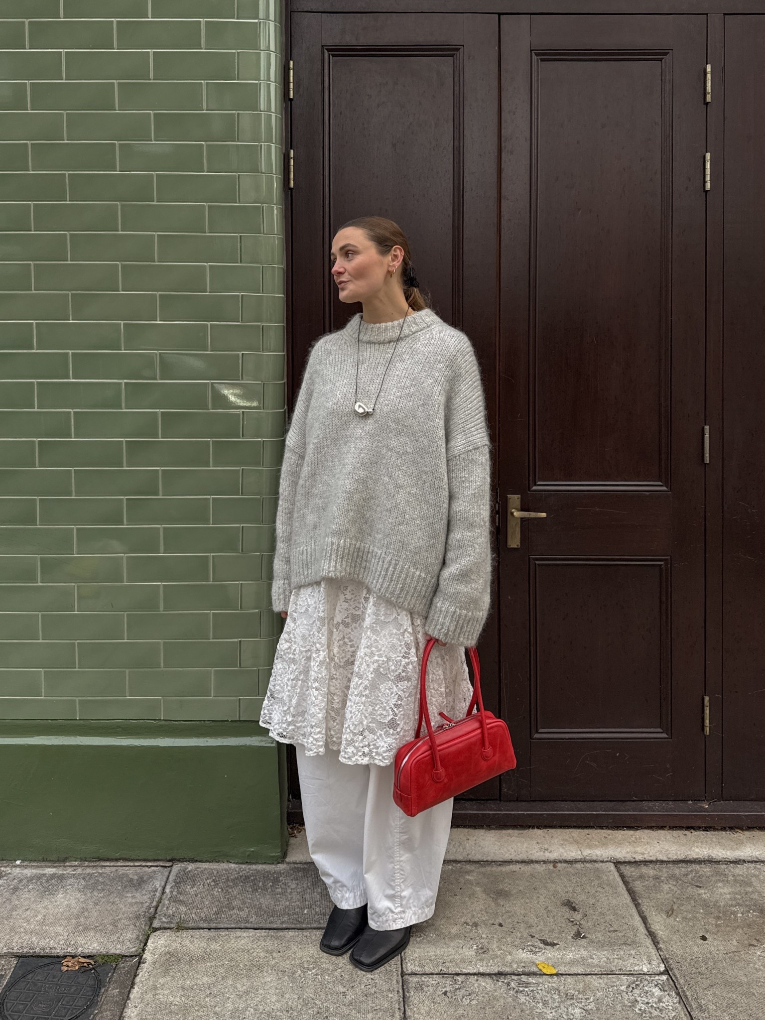 Knit and trousers both old cos, lace skirt is old asos, bag is Marge Sherwood and boots are from Hoff 