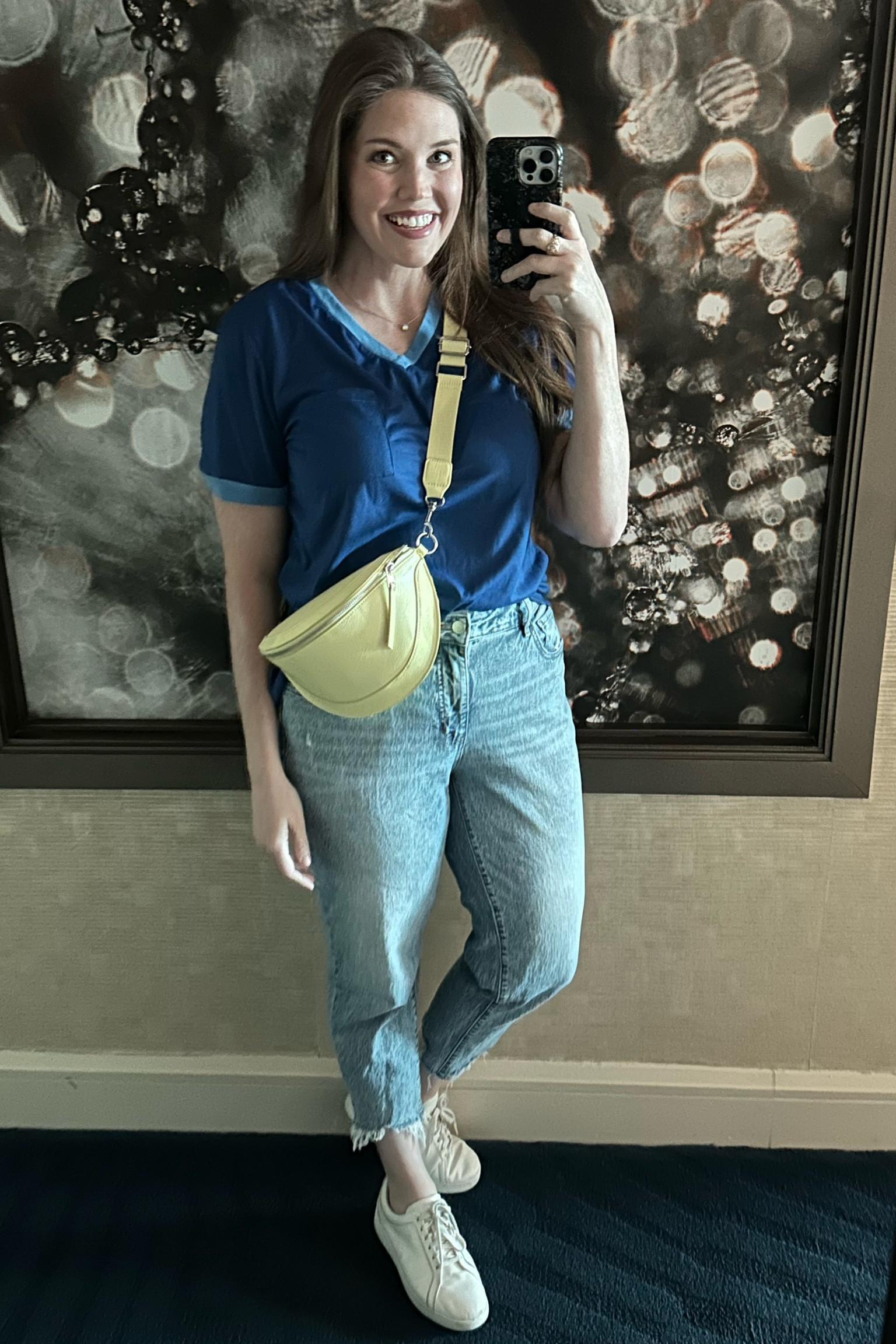 Comfortable outfit for sightseeing! Shirt is Walmart and under $15 on sale, and this $20 target belt bag is my new favorite! Jeans are old, so linking similar, and my favorite leather sneakers are under $100.
.............
Distressed jeans back to school shipping back to school outfit back to school look yellow belt bag crossbody purse Clare v. Dupe colorful bag colorful purse v neck shirt ringer tee pocket tee Walmart finds Walmart new arrivals high waisted jeans white sneakers size 14 outfit ideas size 12 outfit ideas size large outfit ideas midsize fashion plus size fashion size large outfit midsize outfits mirror selfie Amazon finds Amazon jewelry necklace under $20 accessories under $20 gifts for teens gifts for girls gifts for friends gifts under $20 mom outfit mom uniform 

#LTKItBag #LTKOver40 #LTKMidsize