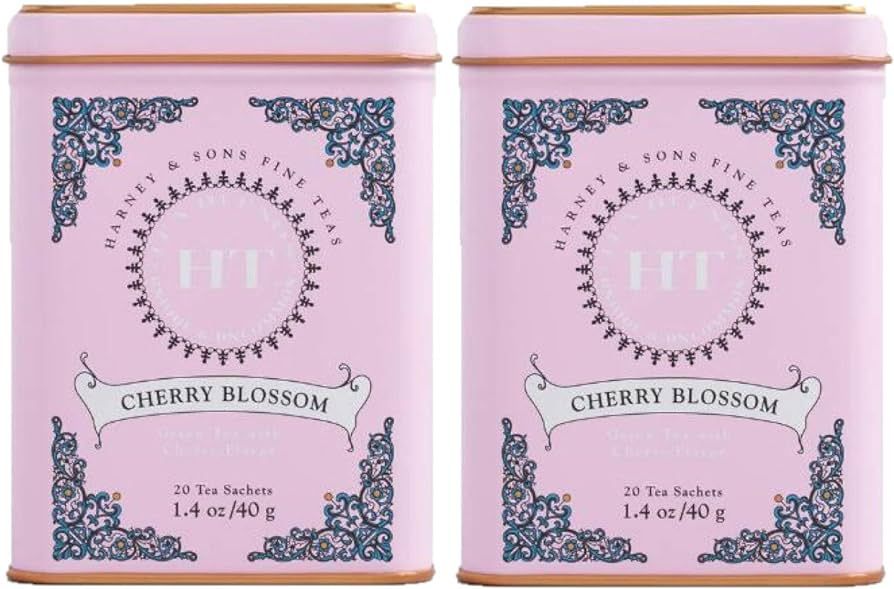 Harney & Son's Cherry Blossom Green Tea Tin 20 Sachets (1.4 oz ea, Two Pack) - Green Tea Blend wi... | Amazon (US)