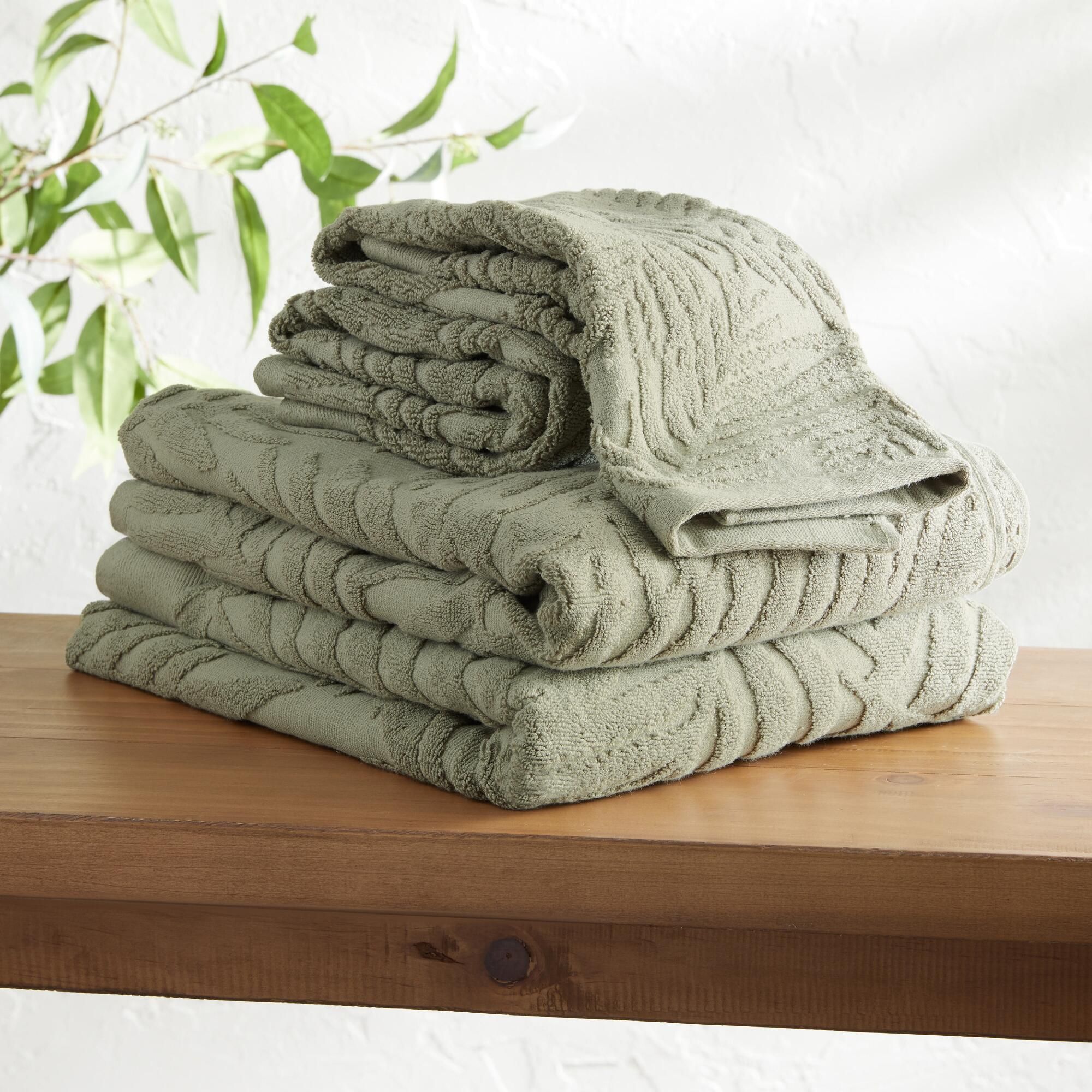 Sage Green Sculpted Palm Leaf Towel Collection | World Market