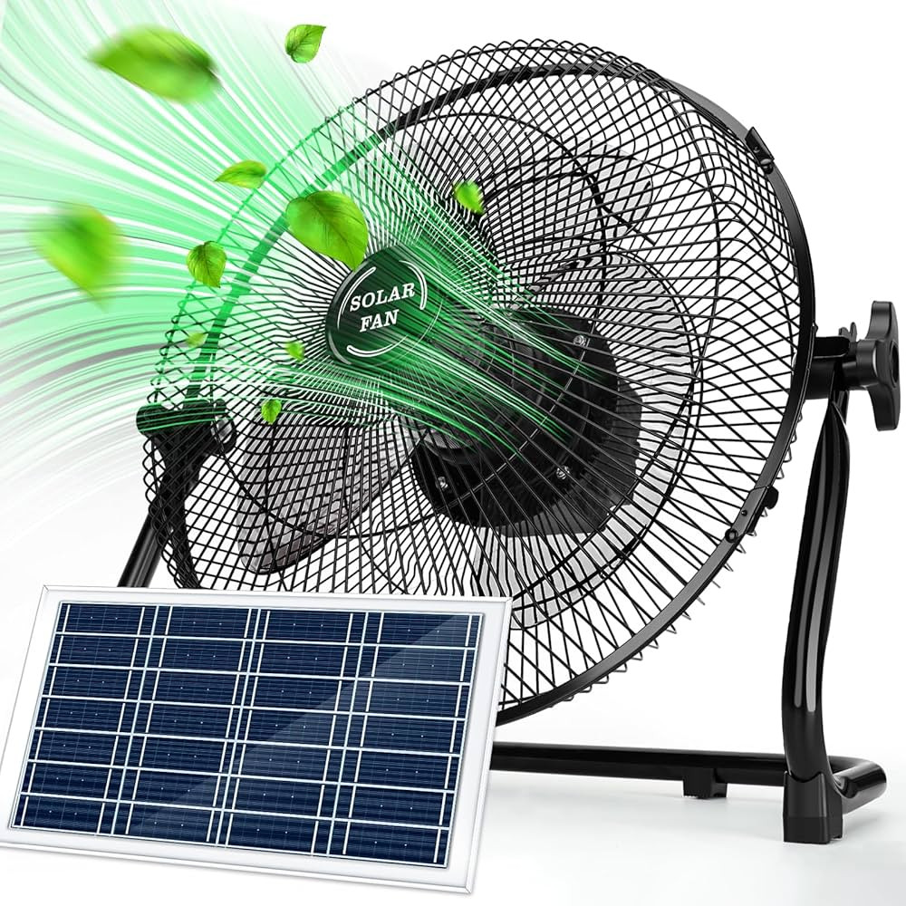 12'' Solar Powered Fan with 20W Solar Panel, Portable Battery Operated Cordless Outdoor Floor Fan... | Amazon (US)