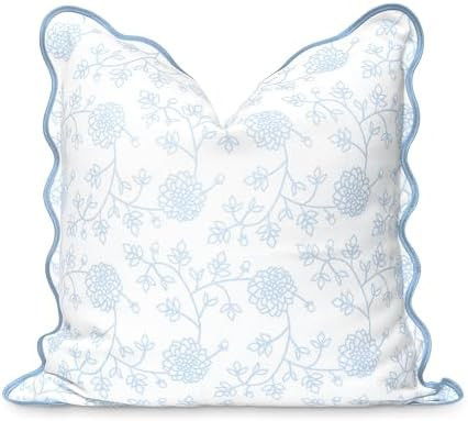 Hofdeco Premium Coastal Patio Indoor Outdoor Scalloped Throw Pillow Cover Only, 20"x20" Water Rep... | Amazon (US)