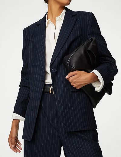 Wool Blend Pinstripe Single Breasted Blazer | Marks and Spencer CA