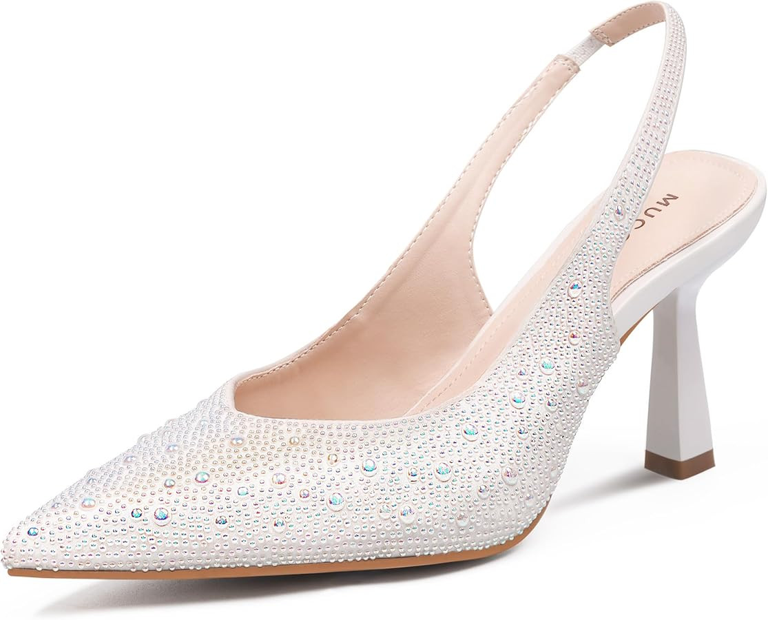 MUCCCUTE Kitten Heels for Women Slingback Heels Pointed Toe Pumps Rhinestones Pearls Stiletto Spa... | Amazon (US)