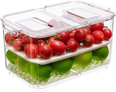 SANNO Fridge Produce Saver Food Storage Bin Containers, Refrigerator Food  Fruit Vegetables storage Produce Saver Produce Saver Containers, Stackable