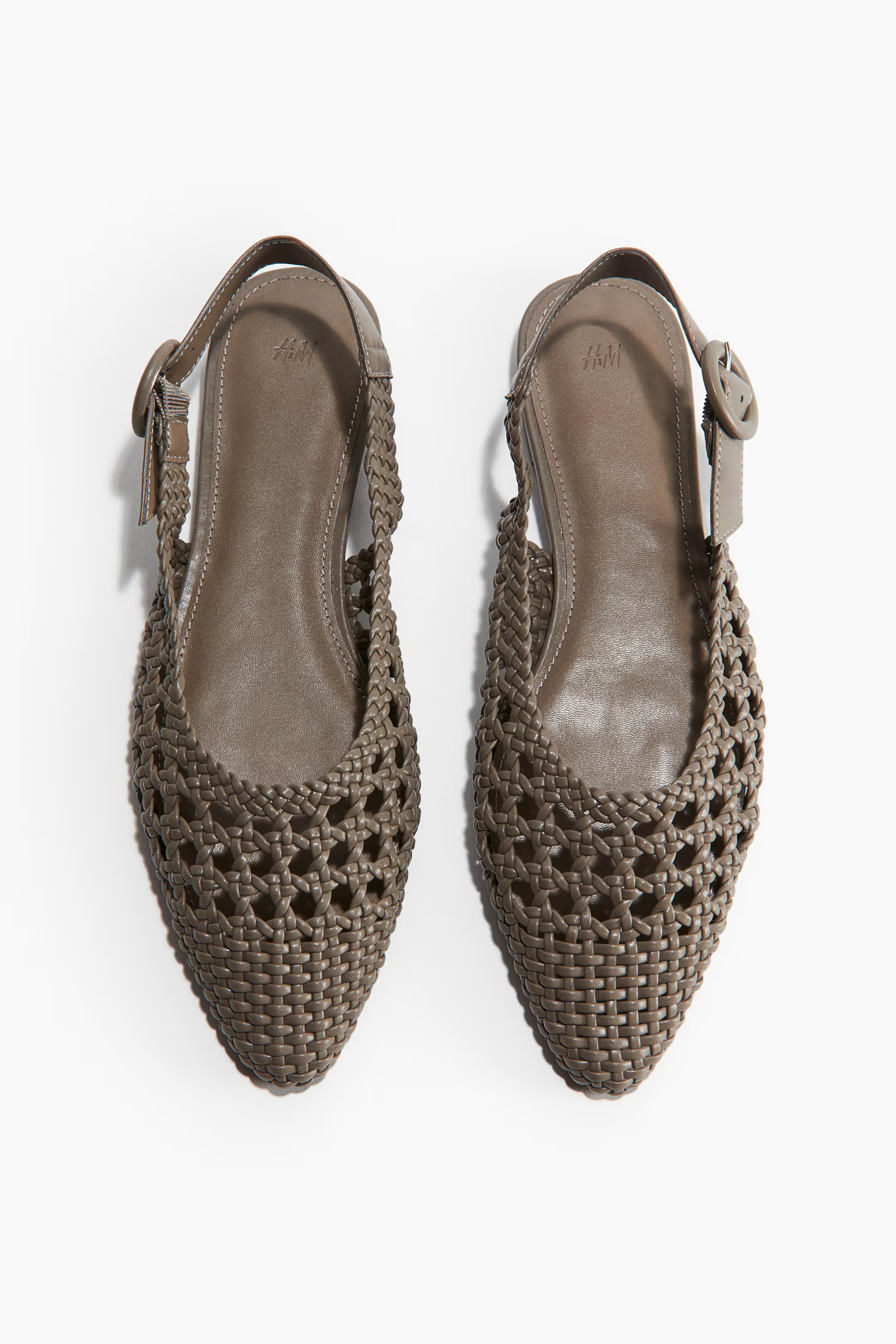 Braided slingbacks - No heel - Dark greige - Ladies | H&M GB | H&M (UK, MY, IN, SG, PH, TW, HK)