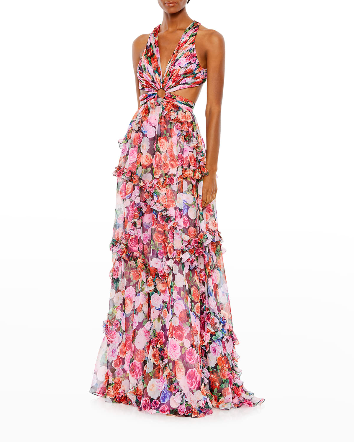 Floral-Print Cutout Gown | Neiman Marcus