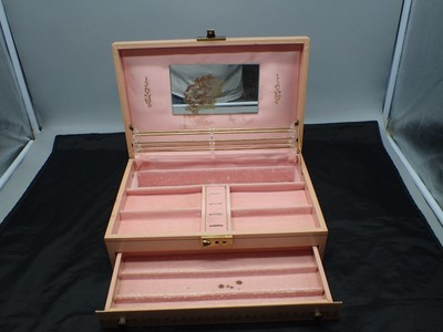 Vintage Large PINK Jewelry Box Pink Velvet Lining RARE Earing Wheel w/ Drawer | eBay US