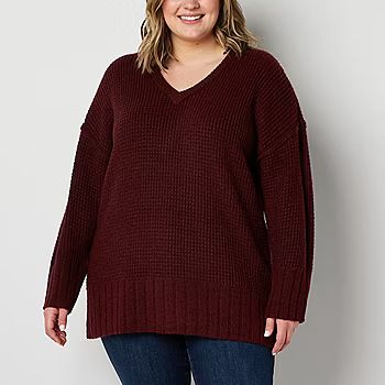 a.n.a Plus Womens V Neck Long Sleeve Pullover Sweater | JCPenney