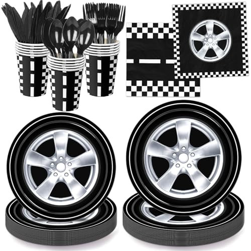 QIYANPAX 168 PCS Race Car Party Decorations - Cars Birthday Supplies Includes Plates, Napkins, Cups, Cutlery for Kids Boys Party, Serves 24 | Amazon (US)