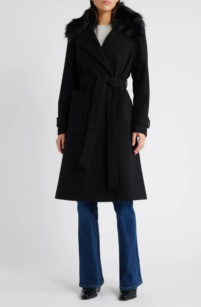BCBG Max Azria Belted Coat with Removable Faux Fur Collar | Nordstrom | Nordstrom