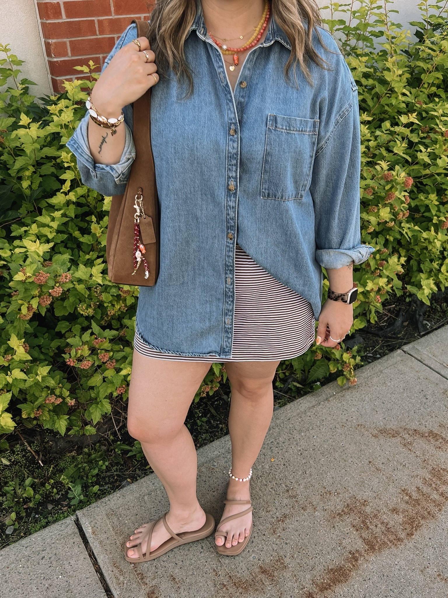 Simple summer outfit! Wearing my usual size L in the denim shirt and striped mini skirt (has built in shorts)! Crocs sandals are super comfy, I’m a 9.5-10 and wear a 10. Canadian shirt & Crocs links under “similar products”

#LTKsummer #LTKmidsize #LTKsale