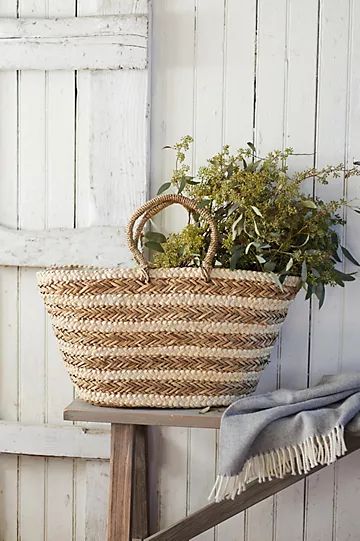 Striped Seagrass Tote Bag | Anthropologie (US)