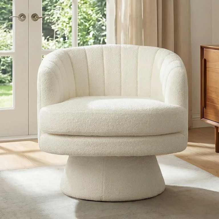 Bonzy Home 29" Swivel Chair, 360° Modern Barrel Rotating Sherpa Teddy Fabric Accent Chair with C... | Walmart (US)