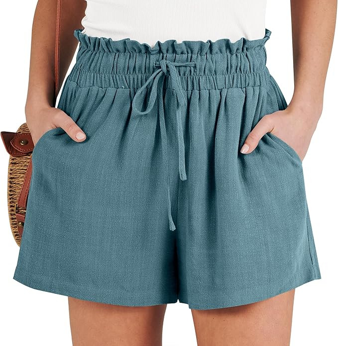 ANRABESS Linen Shorts for Women Summer Casual Wide Leg Loose High Waist Drawstring Dressy Shorts ... | Amazon (US)