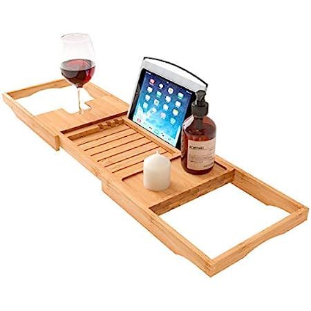 Premium Bath Caddy - Extendable Bamboo Wood Bathtub Tray with Adjustable Reading Rack for Book, iPad | Amazon (US)