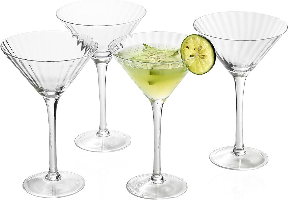 Ribbed Optic Martini Glasses Set of 4, Hand Blown Cocktail Glasses with Stem, 7.5 oz Vintage Mart... | Amazon (US)