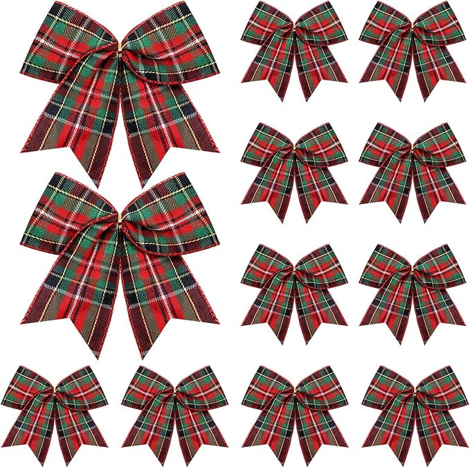 Jetec 12 Pcs Christmas Buffalo Plaid Bows Decorations 6 Inch Christmas Check Plaid Bows Tie Bows ... | Amazon (US)