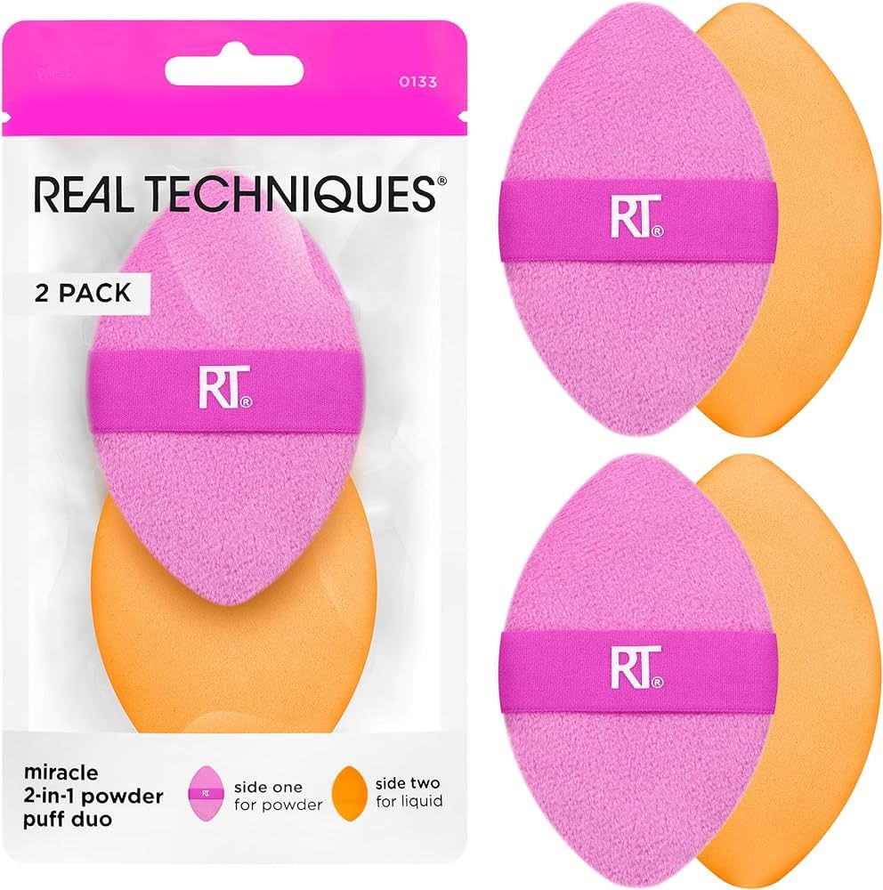 Real Techniques Miracle 2-In-1 Powder Puff, Dual-Sided, Full-Size Makeup Blending Puff, Reversibl... | Amazon (US)