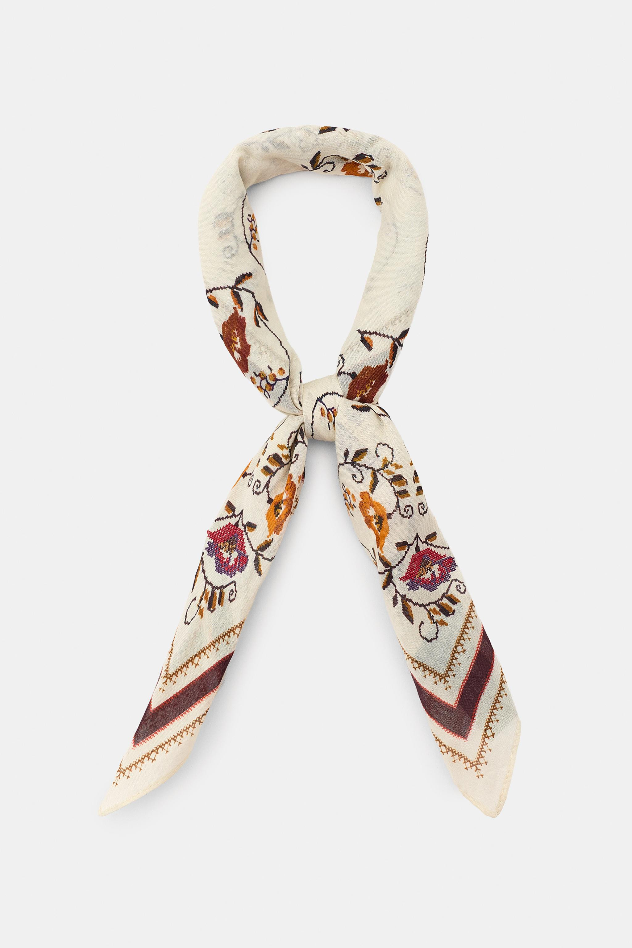 CROSS-STITCH EMBROIDERED PRINTED SCARF | Zara US