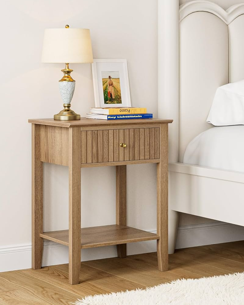 Fluted Nightstand, Farmhouse Night Stand with 1 Drawers, Mid Century Modern Side Accent Table,Bed... | Amazon (US)