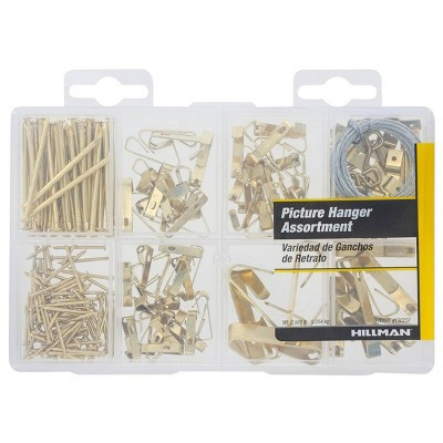 Hillman 10lbs-100lbs Picture Hanging Kit: Steel Hooks & Hangers, Gold, 206 Pieces, Picture Hooks & Hangers | Target