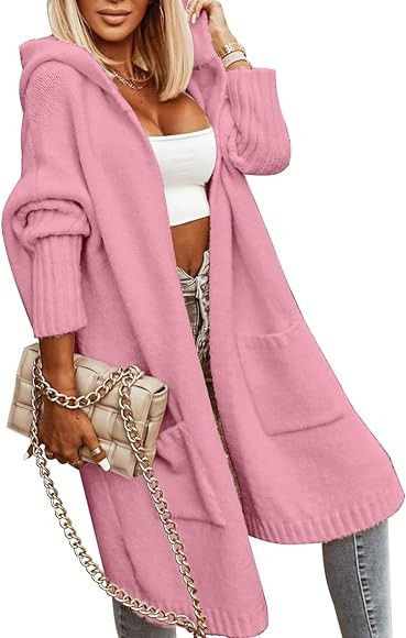 Aoysky Womens Long Cardigans Cable Knitted Open Front Oversized Hooded Outerwear Sweater Coat | Amazon (US)