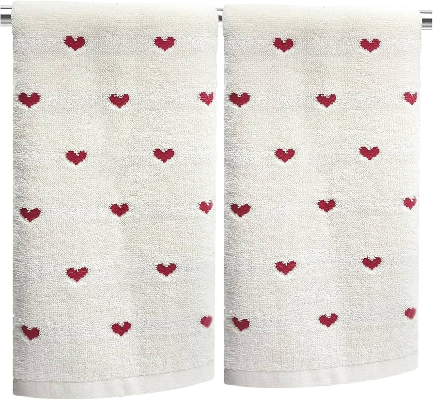 YIXAXKAO 2 Pieces Valentine's Day Hand Towels for Bathroom Red Pink Heart Cotton Bathroom Decorat... | Amazon (US)
