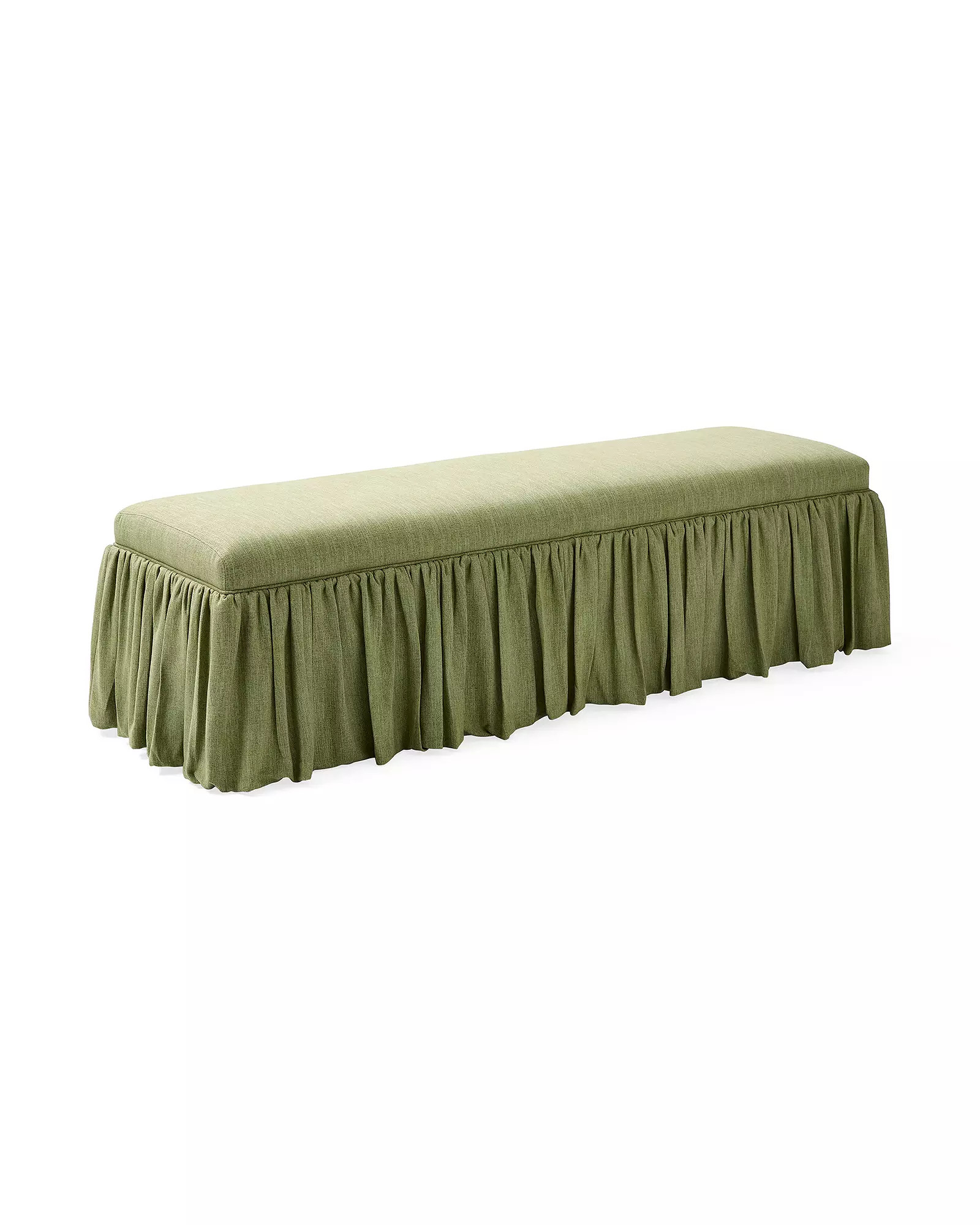 Harrison Ruffled Bench -  Perpetua Performance Cotton Olive | Serena and Lily