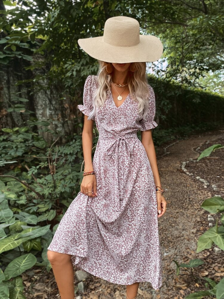 Ditsy Floral Knot A-line Dress | SHEIN