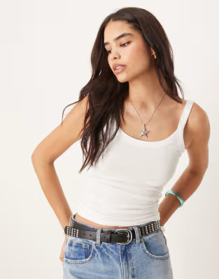 Gina Tricot rib singlet top in white | ASOS | ASOS (Global)